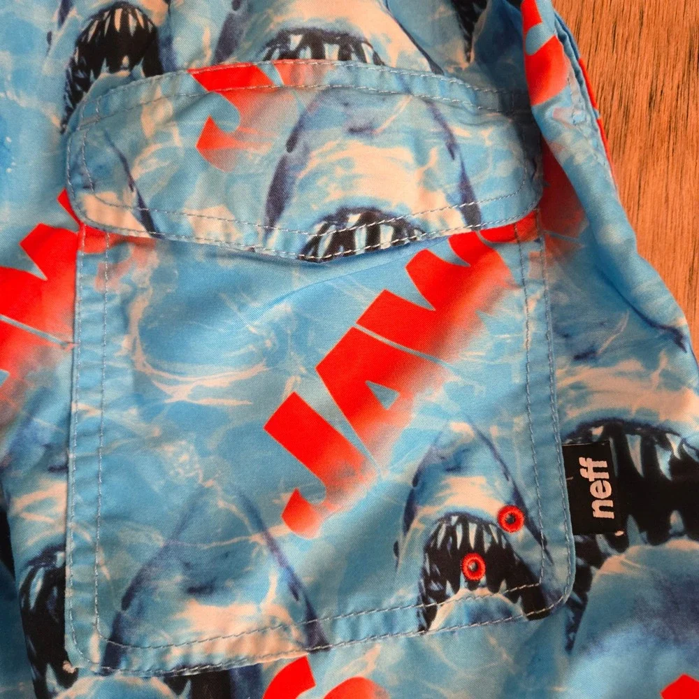 Neff Jaws Hot Tub Shorts Men Small S Ocean Shark Movie Swim Trunks Graphic Board